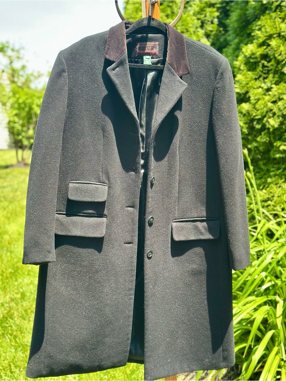 Lauren Ralph Lauren Classic Black Virgin Wool Velvet Collar Coat 16W 4 Button